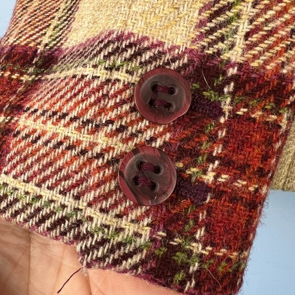 Laura Ashley 100% Wool Burgundy Tan Plaid Double Breasted Blazer Size 8 Preppy - Picture 4 of 9